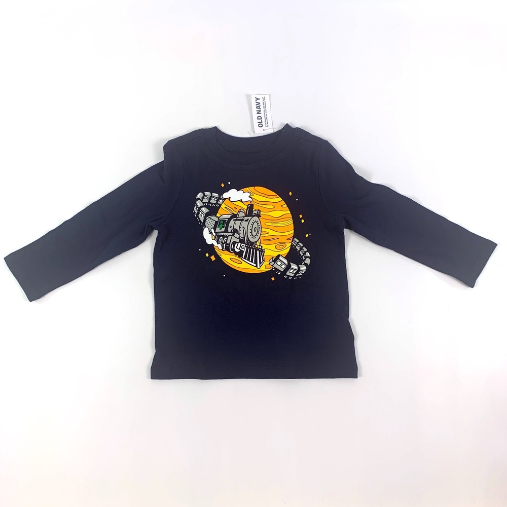 Old Navy Baby Long Sleeve T Shirt Space Train boys Sz 18-24m Navy Blue